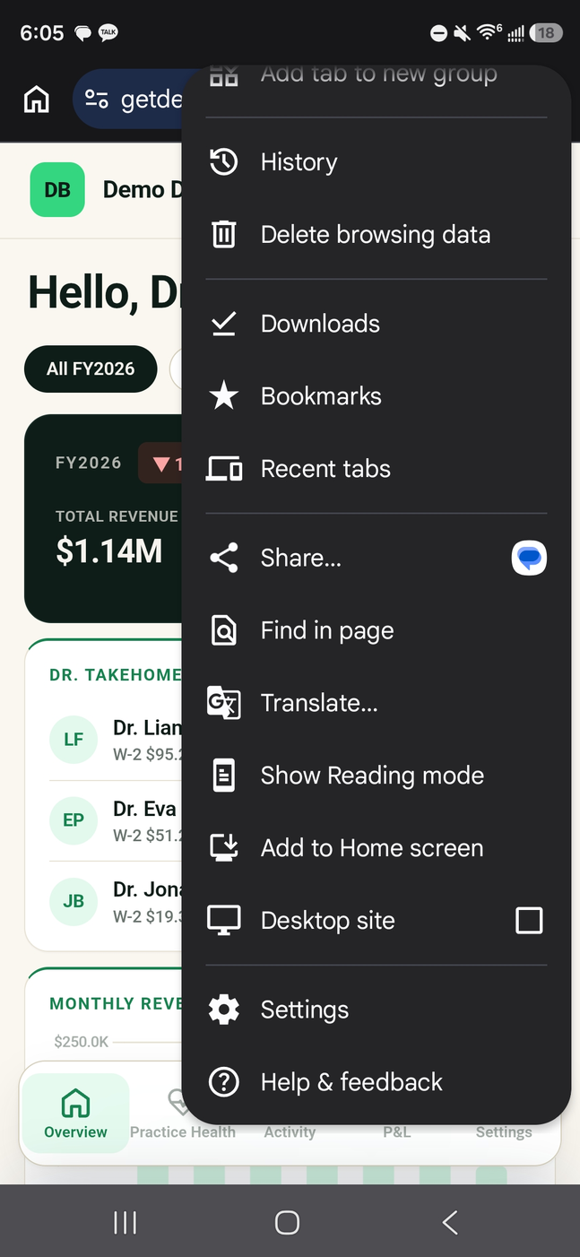 Android Chrome menu opened, with 'Add to Home screen' option visible