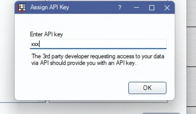 Open Dental Assign API Key dialog