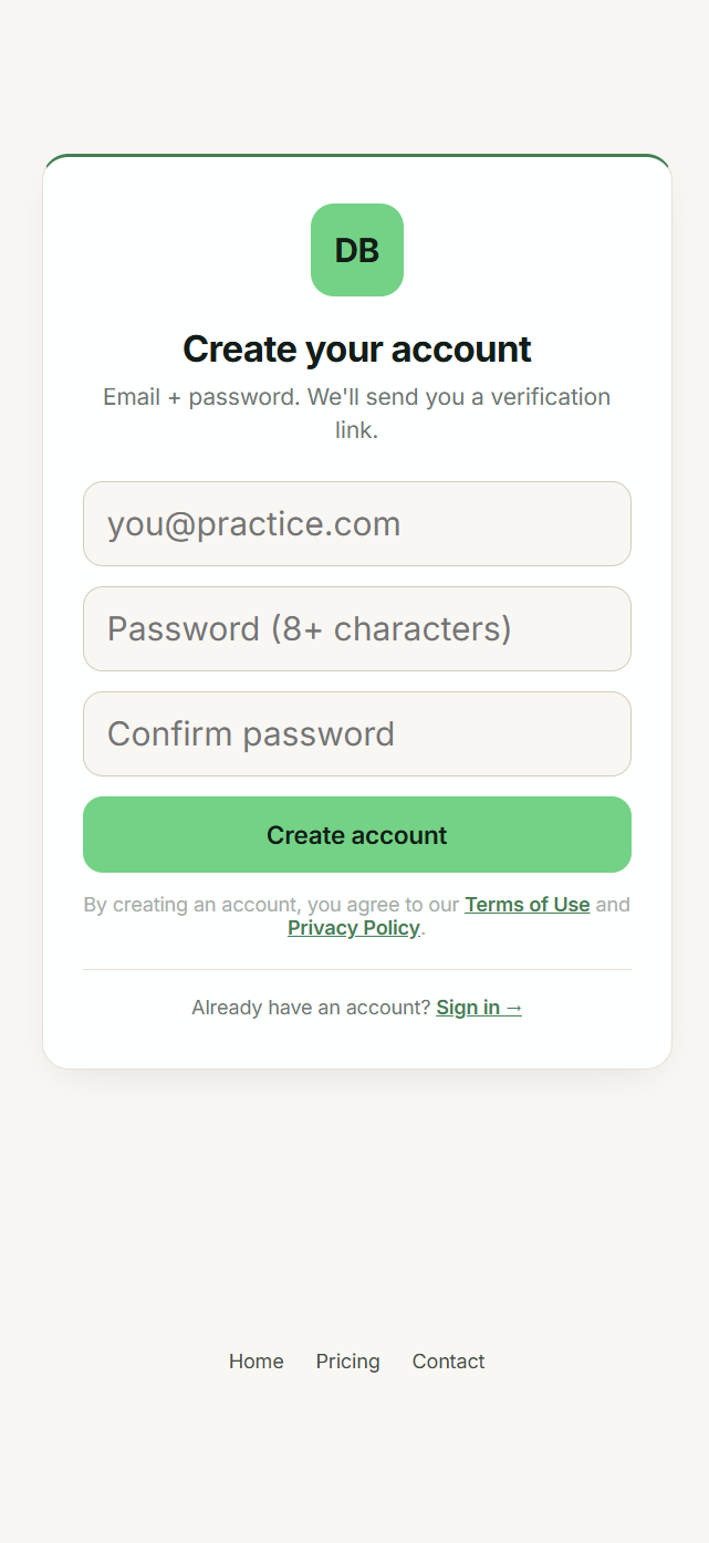 DentBooks create-account form