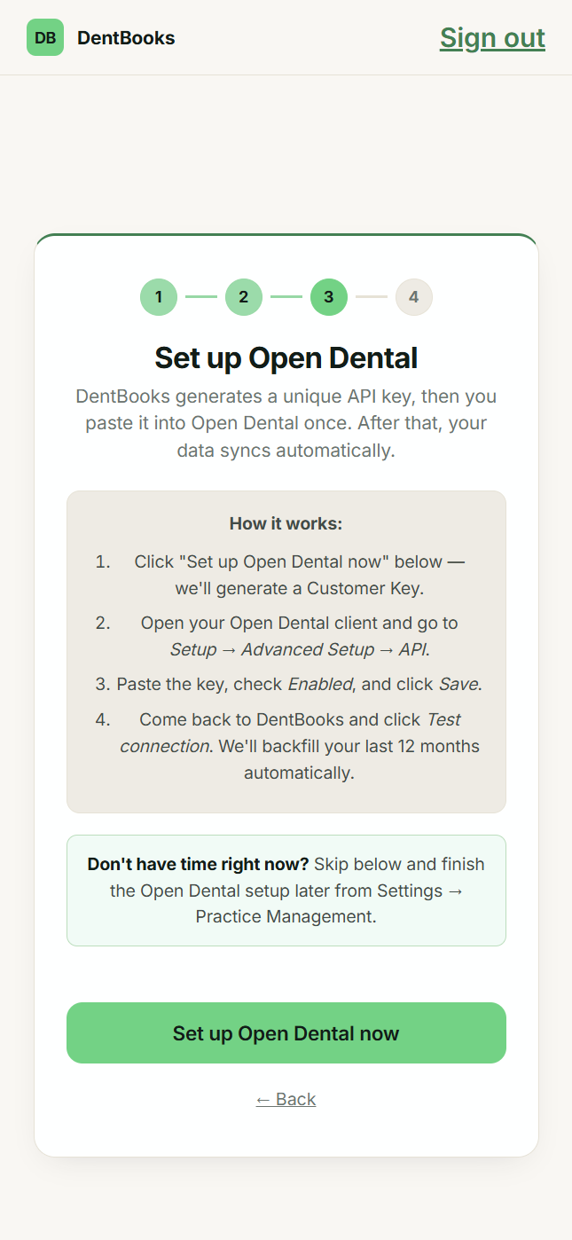 Open Dental setup step